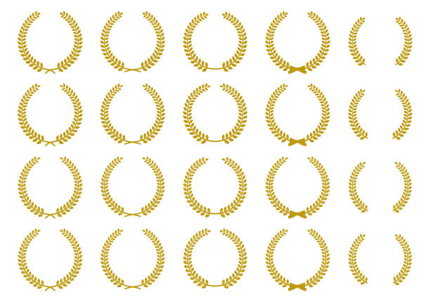 istock Illustration set of gold laurel wreath (bay leaf wreath) . 1662990396