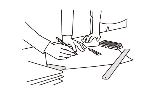 ilustrações, clipart, desenhos animados e ícones de nas mãos de um arquiteto desenhando uma casa - drafting architect work tool human hand