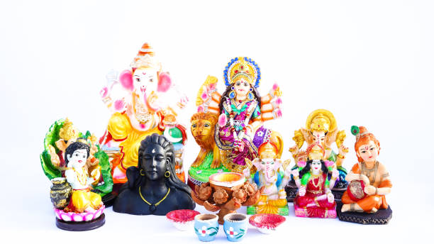 istock Famous Indian God statue, Lord Ganesha, Ma Durga, Adiyogi, Krishna and Ma Laxm Isolate On white background. 1663008363