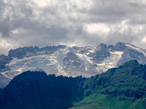 marmolada glacier view from monte croce cross mountain in dolomites badia valley panorama landscape