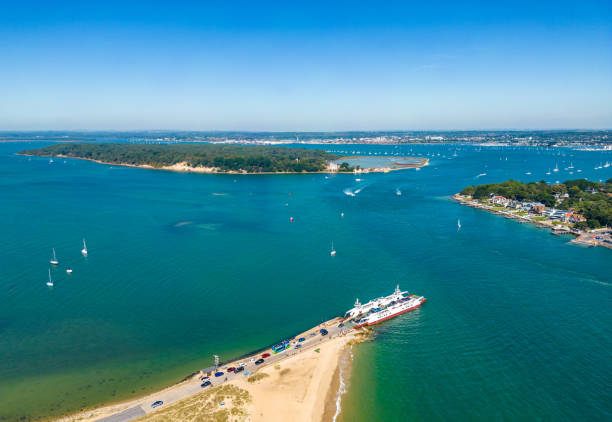 Chain Ferry at Studland, links to Sandbanks in Dorset, with Brownsea Island in background