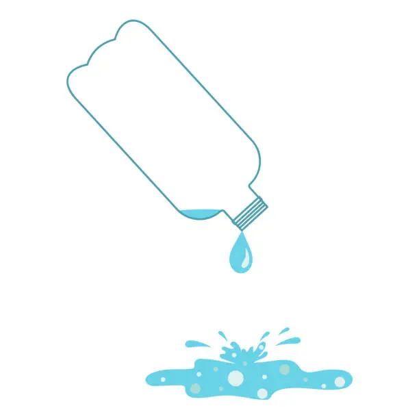 Vector illustration of plastic bottle with water that spills out.