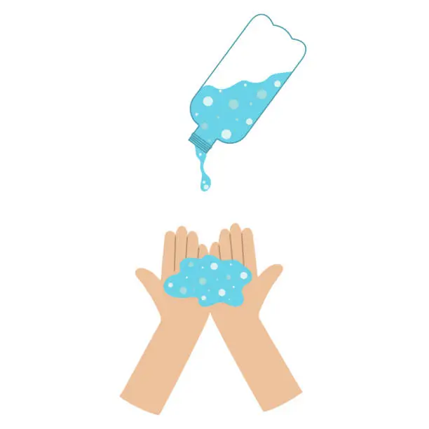 Vector illustration of Washing hands from a plastic bottle. Drinking water, wash.