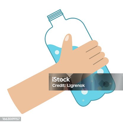 istock Human hand with plastic bottle with water. 1663009157