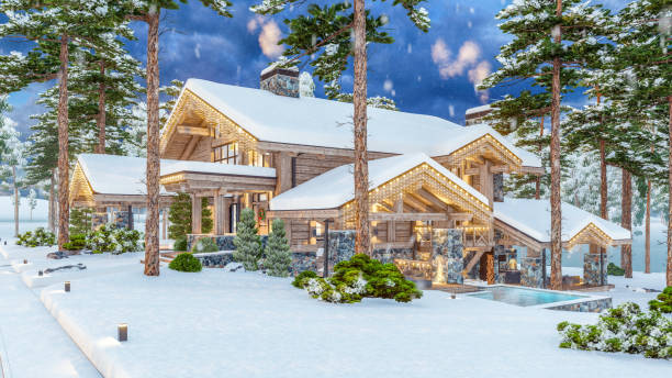 istock 4K video of modern cozy chalet in New Year holidays 1663010359