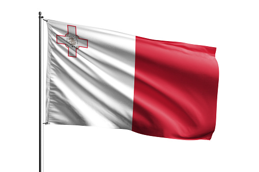 Malta flag waving isolated on white background with clipping path. flag frame with empty space for your text.