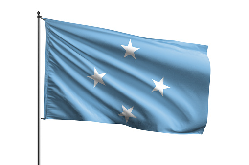 Micronesia flag waving isolated on white background with clipping path. flag frame with empty space for your text.