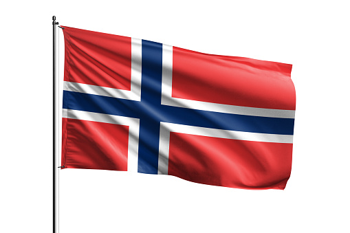 Norway flag waving isolated on white background with clipping path. flag frame with empty space for your text.