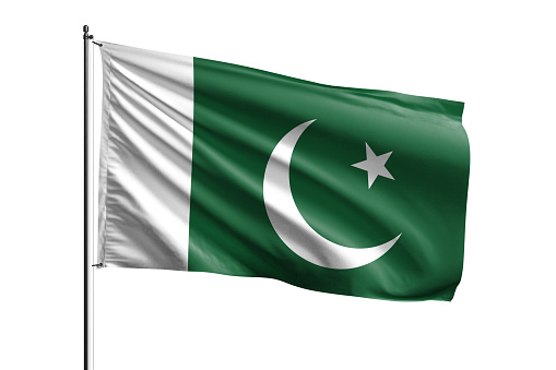 Pakistan flag waving isolated on white background with clipping path. flag frame with empty space for your text.