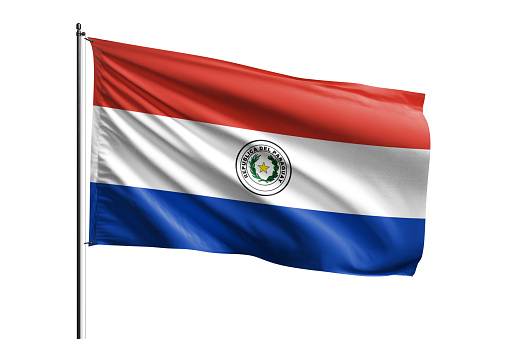 Paraguay flag waving isolated on white background with clipping path. flag frame with empty space for your text.