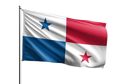 Panama flag waving isolated on white background with clipping path. flag frame with empty space for your text.