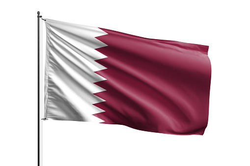 Qatar flag waving isolated on white background with clipping path. flag frame with empty space for your text.