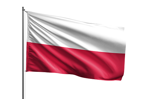 Poland flag waving isolated on white background with clipping path. flag frame with empty space for your text.