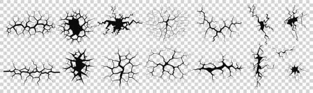 ilustrações de stock, clip art, desenhos animados e ícones de ground cracks, horizontal breaks on land surface isolated on transparent background. - rachado