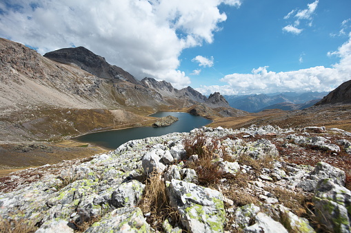This superb Italian lake is located near the Col Fontalier de Roburent 2502m.\nthe photo is taken in the southeast direction