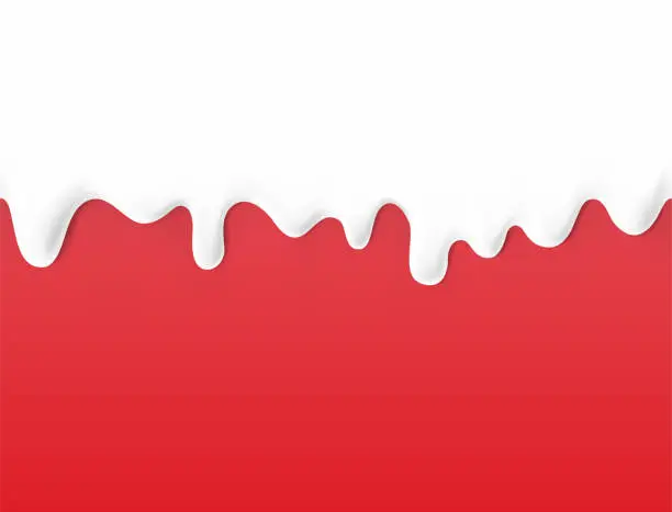 Vector illustration of Hyper realistic white drops drip down the red background. Vector illustration isolated.