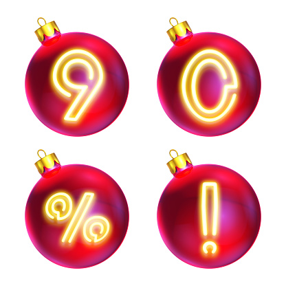 Set of Christmas balls with numbers. 3d render