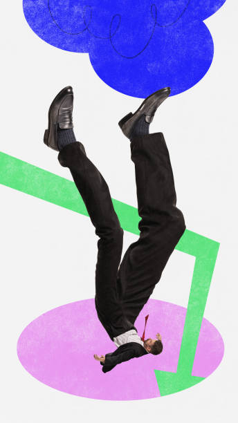 istock Professional crisis and difficulties. Businessman falling down in his professional sphere. Challenges. Contemporary art collage. 1663029289