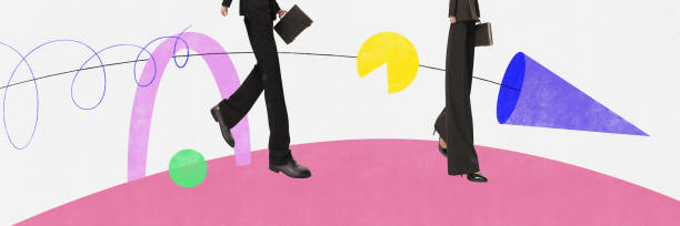 istock Way to success. Business people working together, making projects leading presentation. Professional cooperation. Contemporary art collage. 1663029314