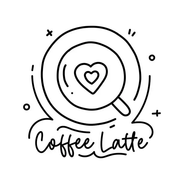 Vector illustration of Coffee Latte Vector Handwritten Lettering with Coffee Cup Icon.