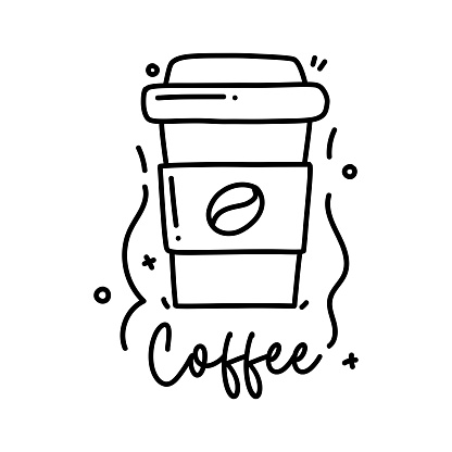 Coffee Vector Handwritten Lettering with Take Away Coffee Icon.