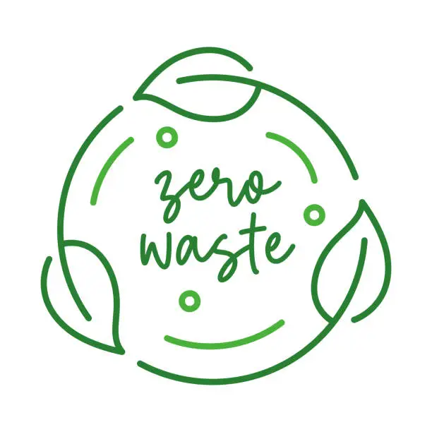 Vector illustration of Zero Waste Label Icon Design. Green Recycling Symbol. Planet and Ecological Protection Concept.
