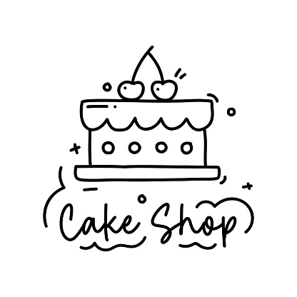 Cake Shop Vector Handwritten Lettering with Cake Icon.
