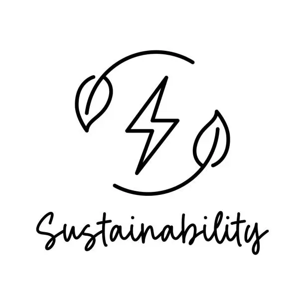 Vector illustration of Sustainability Vector Handwritten Lettering with Energy Icon.