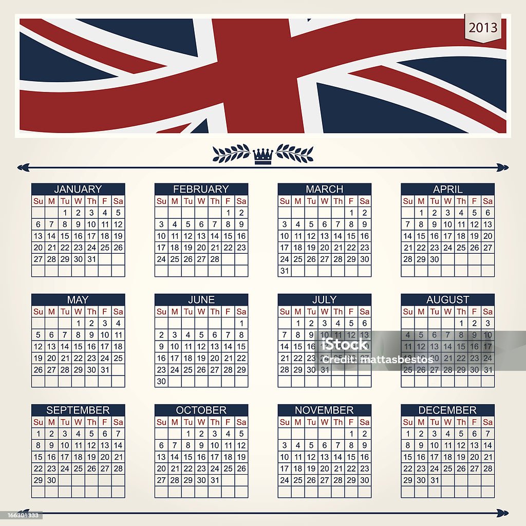 Kalendarz w Wielkiej Brytanii w 2013 r. - Grafika wektorowa royalty-free (2013)