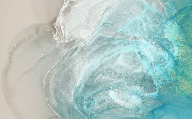 istock Abstract blue and white pearl glitter watercolor horizontal background. Marble texture. Alcohol ink 1663058223
