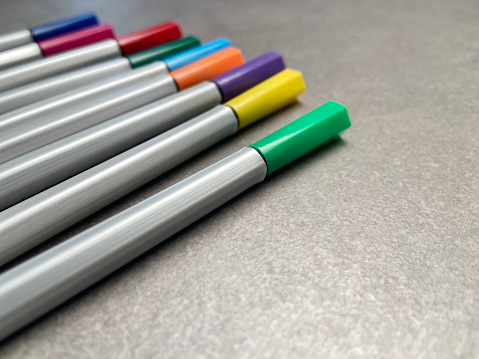 Colored markers, close-up of felt tip pens with copy space