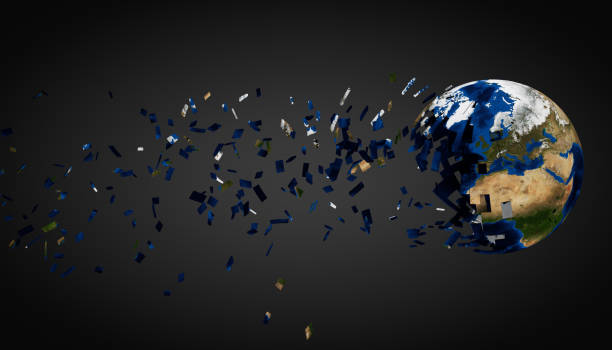 планета земля разбита на куски, 3d рендеринг - judgement day exploding asteroid earth стоковые фото и изображения