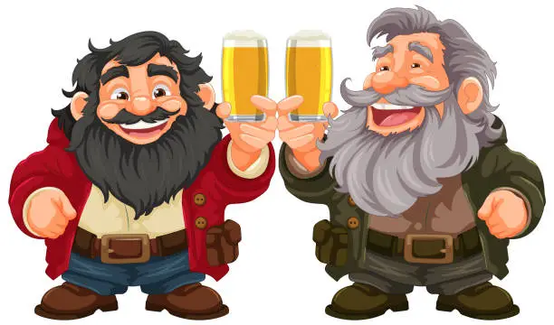 Vector illustration of Celebrating Friendship: Happy Old Men Enjoying Beer