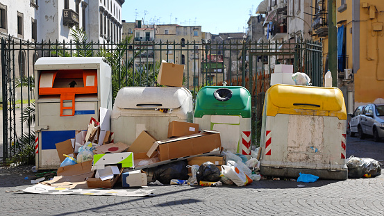 Problem With Uncollected Waste Garbage in Naples Italy Sorting Containers