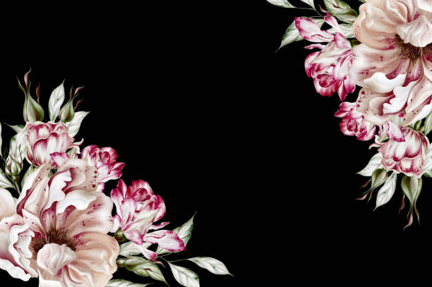 istock Watercolor card with roses and peony flowers. 1663101072