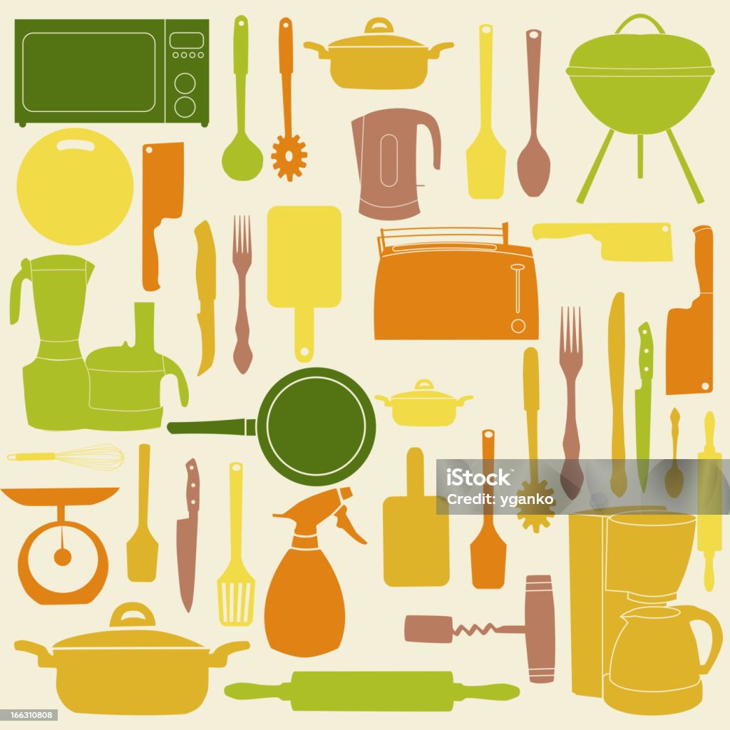 Ilustracja wektorowa z kuchnia narzędzi do gotowania - Grafika wektorowa royalty-free (Barbecue)