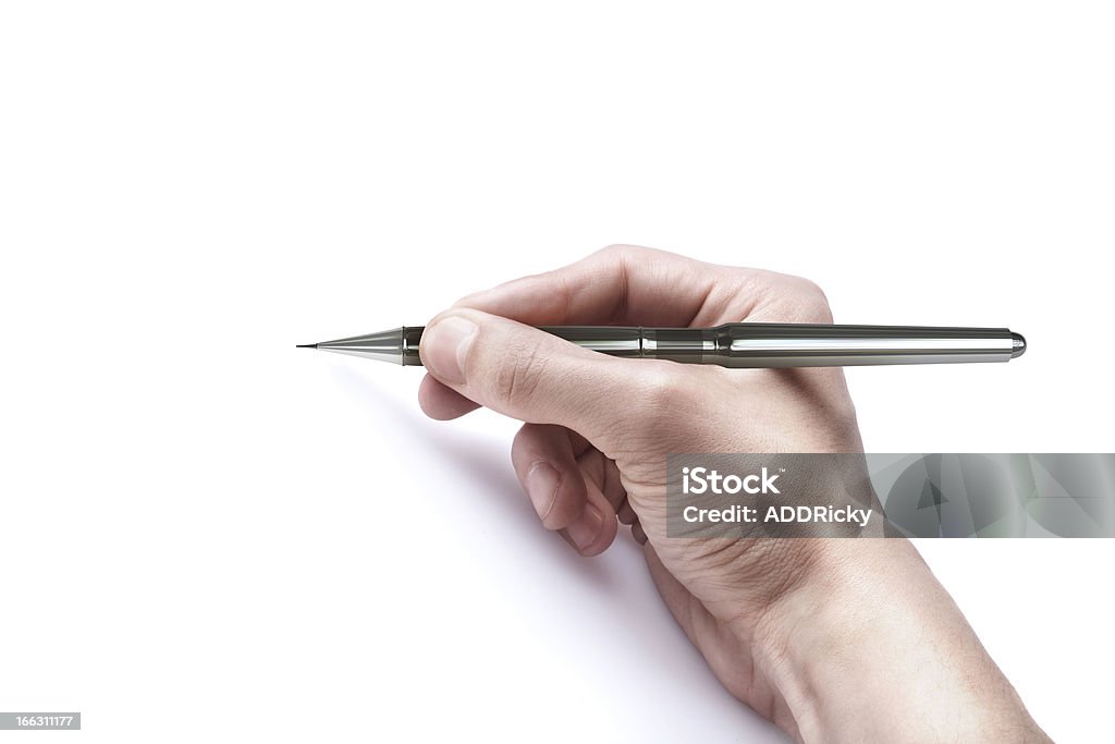 Мужская Рука с ручкой изолированные металлическая - Стоковые фото Белый роялти-фри