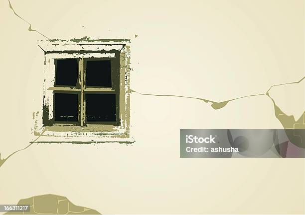 Треснувший Старое Окно Фон — стоковая векторная графика и другие изображения на тему Внешний вид здания - Внешний вид здания, Дом, Подорванный