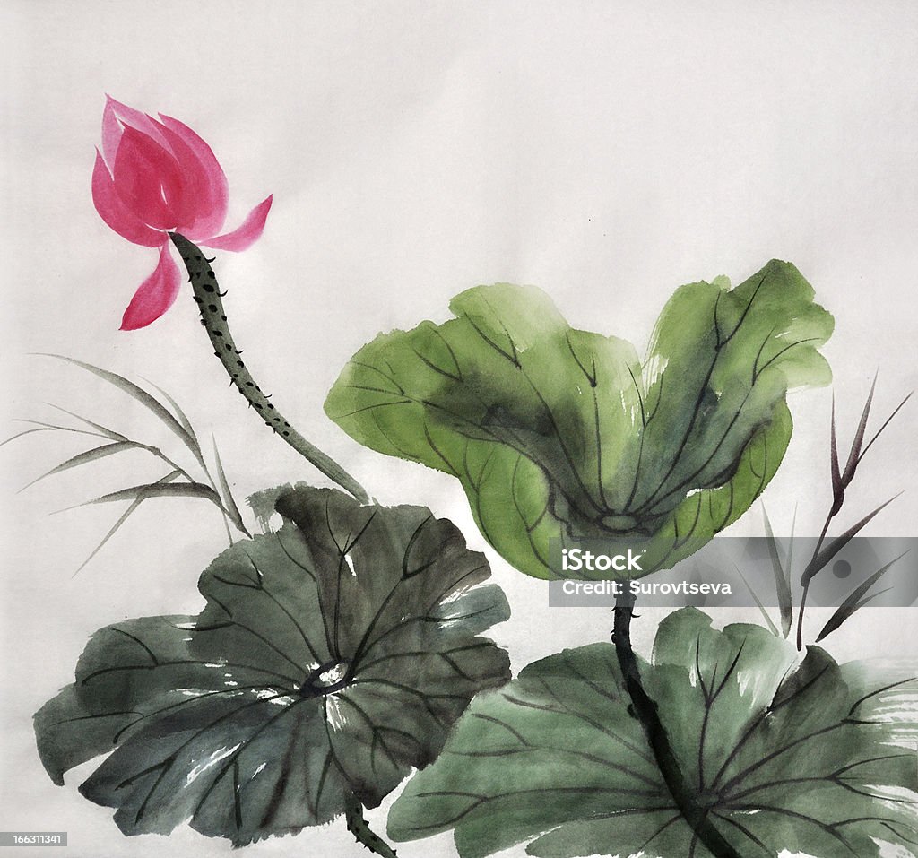水彩画の蓮の花 - アジア文化のロイヤリティフリーストックイラストレーション