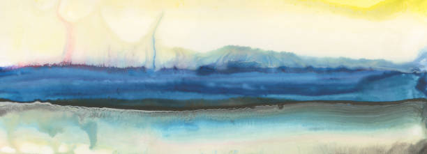 istock Abstract watercolor and acrylic flow blot smear painting landscape. Color canvas texture horizontal long background. 1663116813
