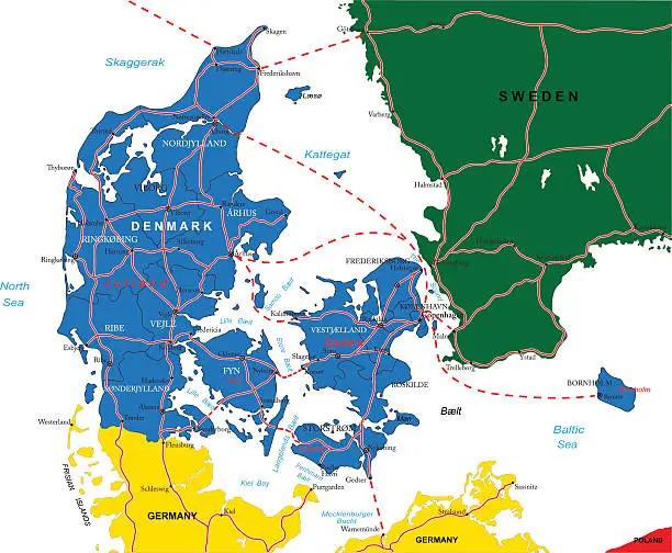 Vector illustration of Denmark map