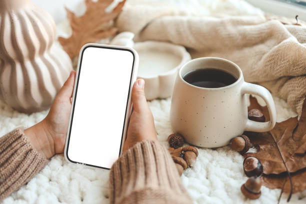 istock Phone with an isolated screen in hands, autumn mood 1663125329