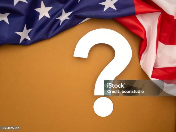 Flag Question Icon White Question Mark Over A Brown Background With The American Flag On ...
