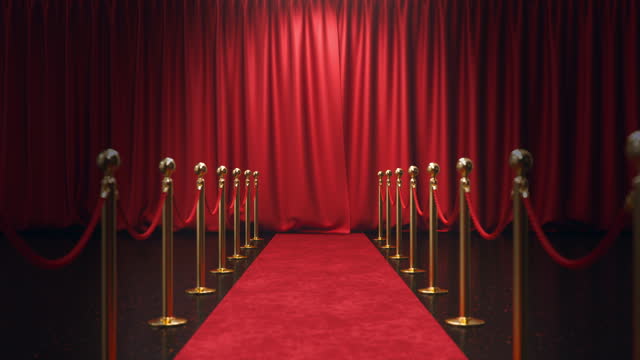 Deluxe Red Silk Curtains Open and Close with Alpha Channel. Perfect for Theater or Opera Scene Backdrops. A Mock-up Design Project Offering a Luxurious and Elegant Atmosphere. 3D Animation