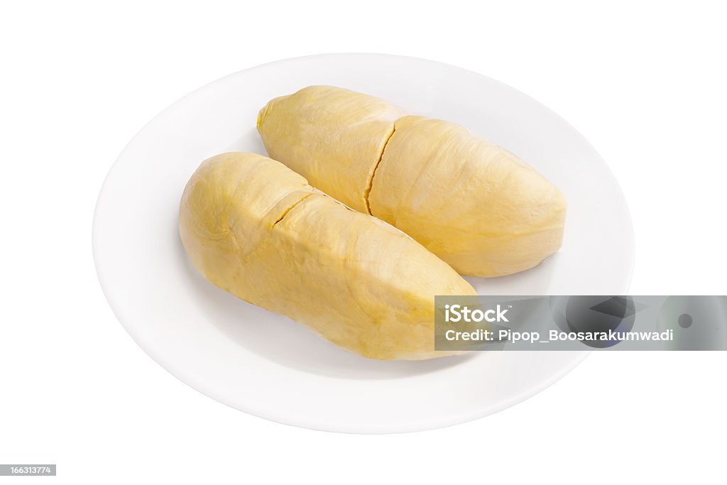 Durian (thailändische Monthong) in weißen Teller, isoliert mit Schneidepfaden - Lizenzfrei Clipping Path Stock-Foto