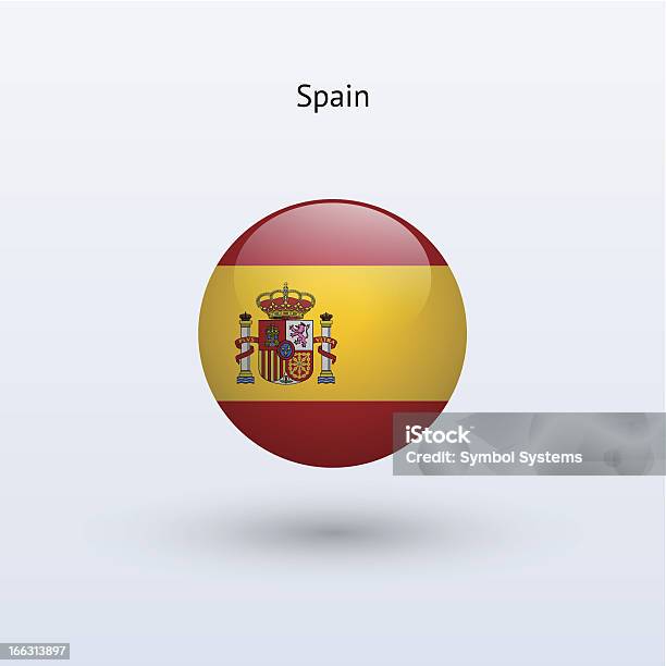 Круглый Флаг Испании — стоковая векторная графика и другие изображения на тему Без людей - Без людей, Векторная графика, Государственный флаг