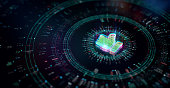 Holographic like icon code futuristic background. CGI 3D render