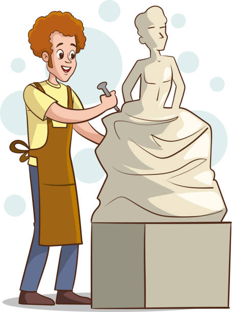 illustrations, cliparts, dessins animés et icônes de vecteur illustration d’un homme sculptant une statue de femme - sculpture men white sculptor