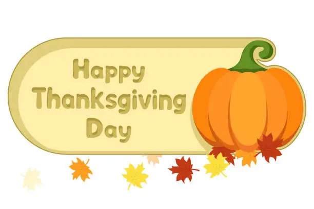 Vector illustration of Pumpkin with autumn leaves close-up on a white background. Thanksgiving Day