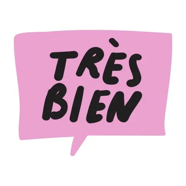 Vector illustration of T'rès bien. French language. Alright. Pink speech bubble.